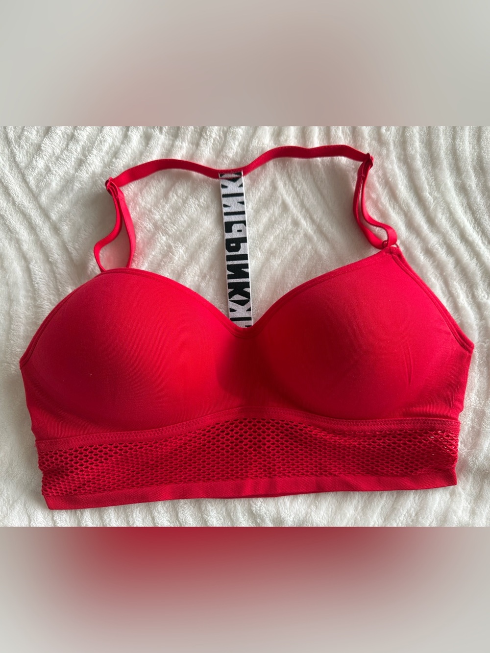 PINK Victoria's Secret Bright Red T-Back Seamless Sports Bra